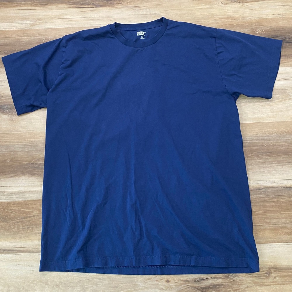 Lands End T-Shirt XL Tall Blue Short Sleeve Crewneck 100% Cotton Solid Tee